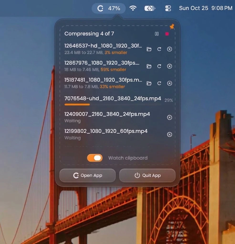 The drop zone in the menu bar